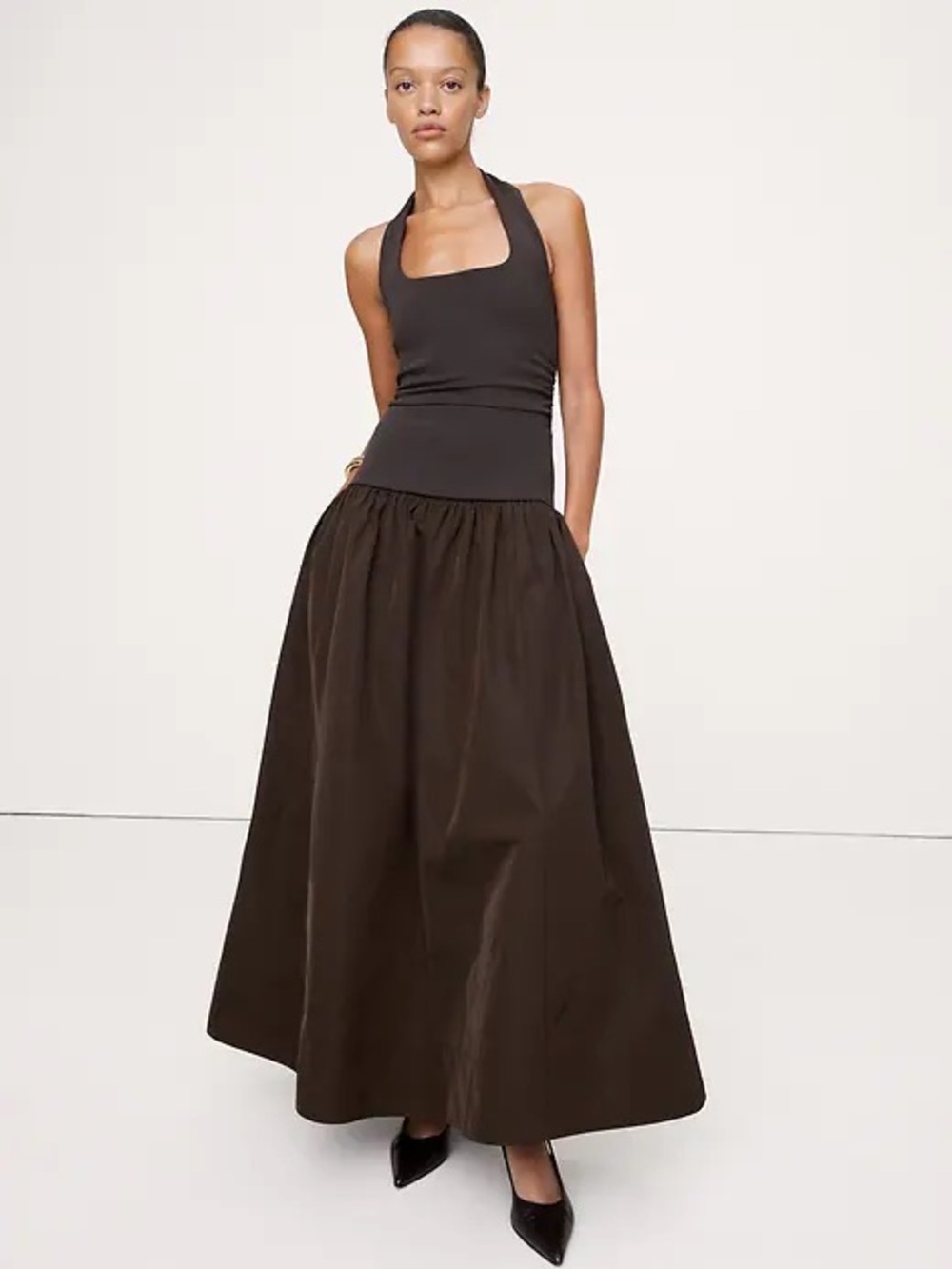 Nwt! Banana Republic Jersey & Taffeta Mixed Media Halter Maxi Dress - #852081
